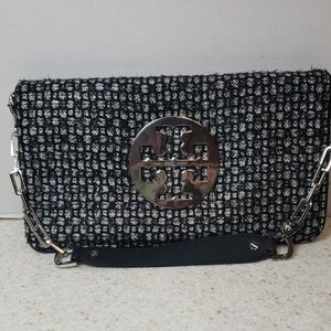 Tory Burch Black and White Tweed Clutch